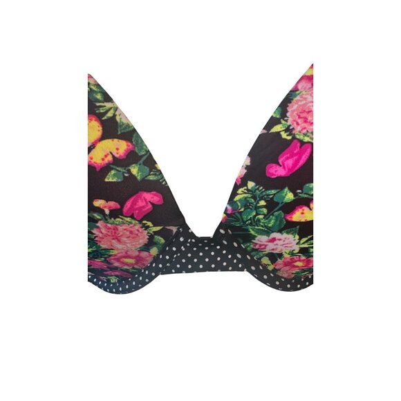2/$30 Victorias Secret 36DD Floral Push-Up Bra Dainty Black Pink & Green Flowers - Picture 3 of 11